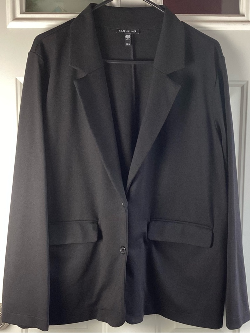 Eileen Fisher Black Relaxed Single-Button Blazer Lyocell Blend